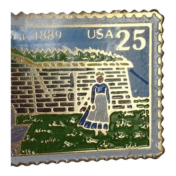 South Dakota 1889-1989 Bell & Centennial Lapel Pin 25 Cent Stamp Vtg Collectible - Picture 6 of 11